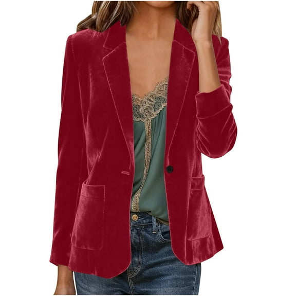 Cropped Jacket Sevevn Women's Velvet Blazer Jacket Lapel Long Sleeve V Neck Suit Coat