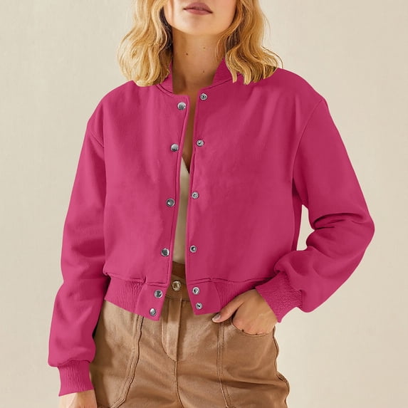 Cropped Jacket Women Button Down Long Sleeve Casual Outwear Button Down Varsity Jackets