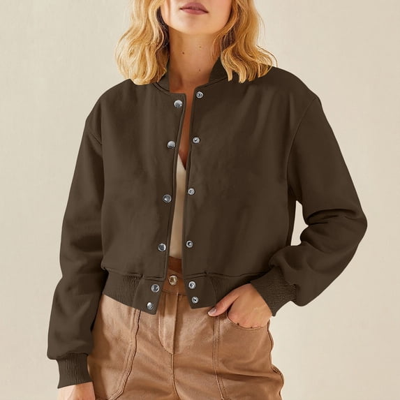 Cropped Jacket Women Button Down Long Sleeve Casual Outwear Button Down Varsity Jackets