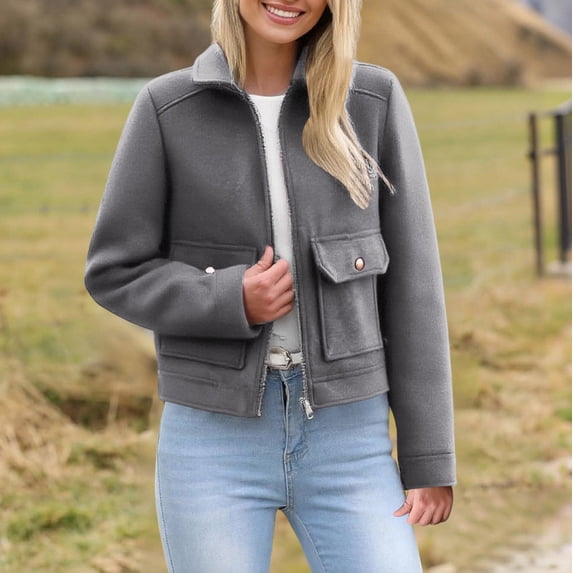 Cropped Jacket Women Casual Fashion Button Front Loose Short Length Long Sleeve Jacket For A Modern Everyday Look Light Jackets For Women