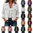thumbnail image 1 of Cropped Jacket Women Fashion Corduroy Button Down Long Sleeve Coat Lightweight Trendy Fall Winter Outwear Blouse, 1 of 5