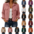 thumbnail image 1 of Cropped Jacket Women Fashion Corduroy Button Down Long Sleeve Coat Lightweight Trendy Fall Winter Outwear Blouse, 1 of 5