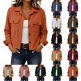 thumbnail image 1 of Cropped Jacket Women Fashion Corduroy Button Down Long Sleeve Coat Lightweight Trendy Fall Winter Outwear Blouse, 1 of 5