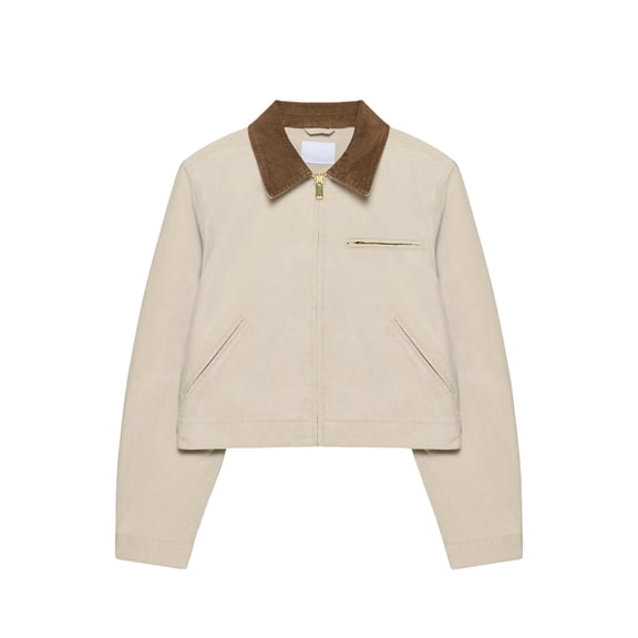 Cropped Jacket Women Long Sleeve Lapel Neck Zip Up Jackets for Women Light Gray M