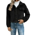 thumbnail image 1 of Cropped Jacket Women, Yigetop Women's Collar Button Down Fleece Jacket Long Sleeve Drop Shoulder Warm Coat Outwear Sherpa Jacket Women Black XL, 1 of 1