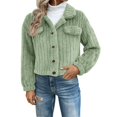 thumbnail image 1 of Cropped Jacket Women, Yigetop Women's Collar Button Down Fleece Jacket Long Sleeve Drop Shoulder Warm Coat Outwear Sherpa Jacket Women Light Green XS, 1 of 1