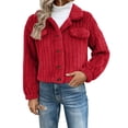 thumbnail image 1 of Cropped Jacket Women, Yigetop Women's Collar Button Down Fleece Jacket Long Sleeve Drop Shoulder Warm Coat Outwear Sherpa Jacket Women Red L, 1 of 1