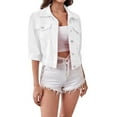 thumbnail image 1 of Cropped Jacket, Yigetop Women's Spring and Summer Top Denim Three Quarter Sleeve Coat Jean Jacket Women White 2XL, 1 of 1