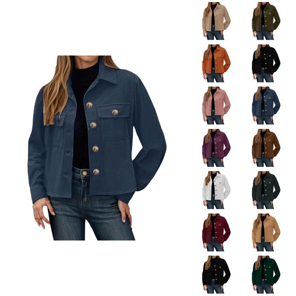 Cropped Jacket for Women 2025 Fall Winter Long Sleeve Corduroy Button Down Lapel Collar Casual Jackets Outerwear