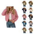 thumbnail image 1 of Cropped Jacket for Women 2025 Long Sleeve Baseball Collar Button Down Casual Jackets with Pockets Outerwear, 1 of 6