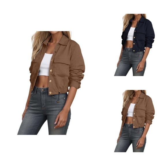 Cropped Jacket for Women 2025 Long Sleeve Single Lapel Casual Jackets Cardigan Coat Outerwear