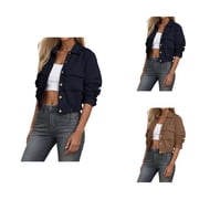 Cropped Jacket for Women 2025 Long Sleeve Single Lapel Casual Jackets Cardigan Coat Outerwear