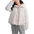 thumbnail image 1 of Cropped Jackets for Juniors Long Sleeve Puffer Jacket Full Zipper Warm Thicken Cozy Outerwear with Pockets, 1 of 3