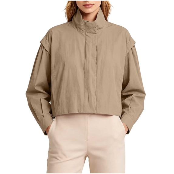 Cropped Jackets for Women High Neck Zip up Upf50 Sun Protection Jackets Long Sleeve Lightweight Outdoor Sport Coat