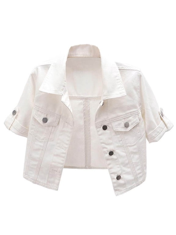 Cropped Jean Jacket for Women Jean Jacket Women Short Sleeve Denim Jacket for Women Summer Jackets for Women Womens Denim Jacket Womens Jean Jacket Versatile White Denim Thin Shawl Jackets