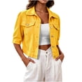 thumbnail image 1 of Cropped Jean Jackets for Women Fashion Short Denim Shacket Jacket Lightweight Fitted Stretchy Coat with Pockets, 1 of 7