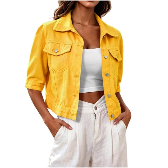 Cropped Jean Jackets for Women Fashion Short Denim Shacket Jacket Lightweight Fitted Stretchy Coat with Pockets