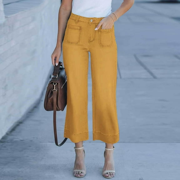 Cropped Jeans for Women Plus Size High Waisted Cargo Jeans Stretch Wide Leg Denim Pants Classic Fit Denim Pants Fall 2025 With Pocket