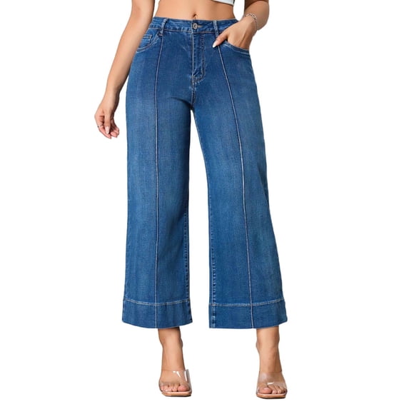 Cropped Jeans for Women Wide Leg High Waisted Trendy Summer Loose Stretchy Denim Ankle Pants