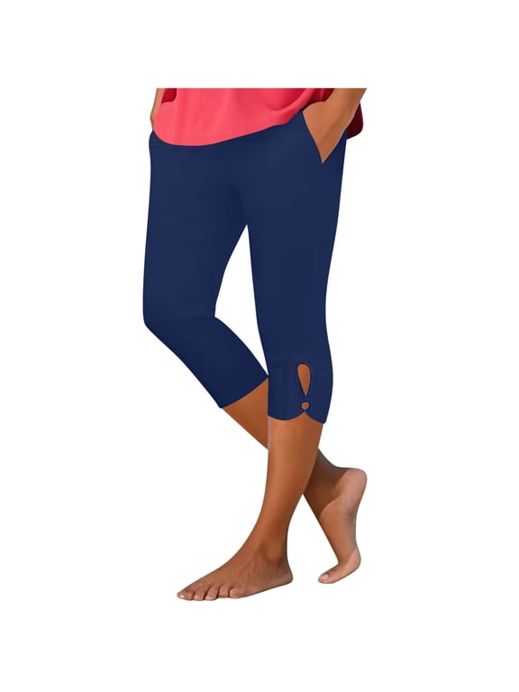 Cropped Jeggings for Women Ladies Capri Stretchy Jeans Denim Legging Cotton Summer Trouser Three Quarter 3/4 Length Pull On Cut Off High Waist Smart Navy XL