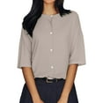 thumbnail image 1 of Cropped Knit Cardigan - 2025 Summer Lightweight Button Front Cover-Up, Ribbed Oversized Shrug | Baberdicy | Womens Half Sleeve Cardigan Shirt Cropped Button down Tops Oversized (Khaki | M), 1 of 7