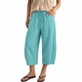 thumbnail image 1 of Cropped Linen Barrel Pants for Women Drawstring Wide Leg Cotton Capris 2026 Casual Summer Boho Baggy Palazzo Trouser Mint Green M, 1 of 7