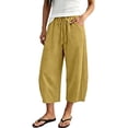 thumbnail image 1 of Cropped Linen Pants Women Capri Pants Barrel Drawstring Wide Leg Cotton Capris 2026 Casual Summer Boho Baggy Trouser (Yellow,XXL), 1 of 9