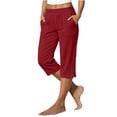 thumbnail image 1 of Cropped Linen Pants Women Side Split Button Hem Pants Plus Size With Drawstring Straight Leg Linen Trousers Women 2026 Lounge Beach Cropped With Pockets Elastic Waist Cotton Linen Trousers, 1 of 6