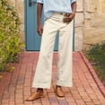 thumbnail image 1 of Cropped Linen Pants Women Summer Flare Wide Leg Pants High Waisted Work Pants Business Casual Bootcut Capri Pants Brown 2XL, 1 of 4