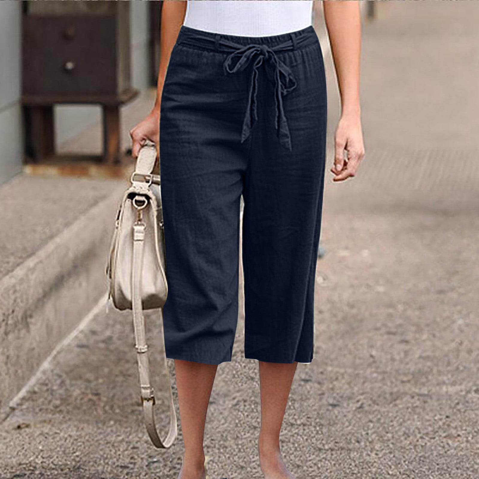 Cropped Linen Pants for Women Summer 2024 Comfy Lounge