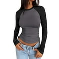 thumbnail image 1 of Womens Double Lined Long Sleeve Shirts Crewneck Ruched Top Tight Fitted Basic Tee Fall Shirts 2024 Gray L, 1 of 6