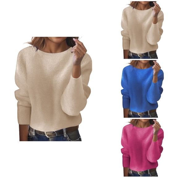 Cropped Loose Knit Pullover Sweater for Women – Long Sleeve, Soft Comfortable Casual Top for Fall Winter Fashion