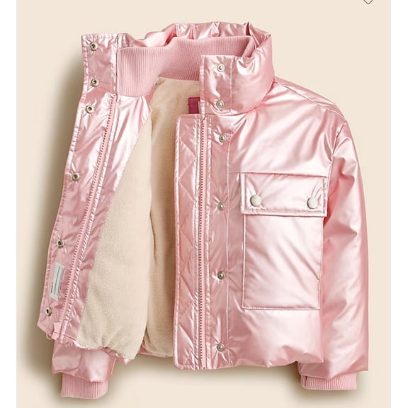 Cropped Metallic Pink Puff Coat Large