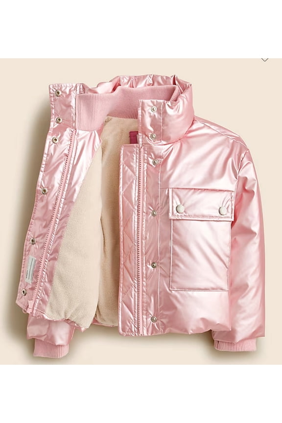 Cropped Metallic Pink Puff Coat Large