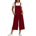 thumbnail image 1 of Cropped Overalls for Women Soft Wide Strap Pleated Front Casual Culotte Romper Capris with Pockets Wine Jean Romper for Women Denim S, 1 of 6