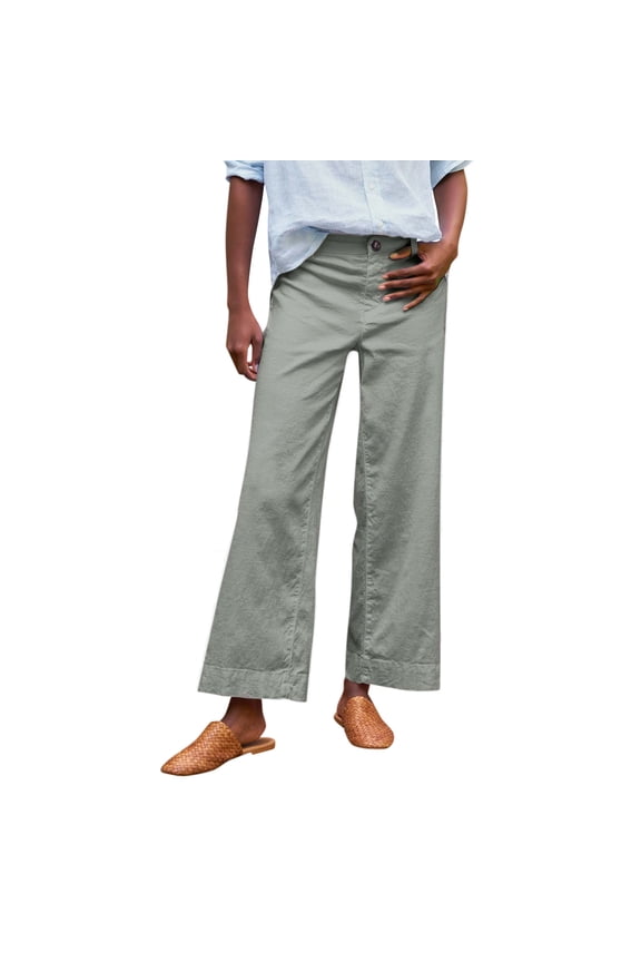 Cropped Pants for Women Cropped Linen Pants High Waisted Flare Wide Leg Capris Work Pants Business Casual Teacher Ankle Pants with Pockets Mint Green XXL