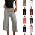 thumbnail image 1 of Cropped Pants Womens Casual Wide Leg Low Rise Fold Over Stretch Gaucho Pants for Summer Beach Holiday Streetwear Gray L, 1 of 9