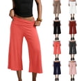 thumbnail image 1 of Cropped Pants Womens Casual Wide Leg Low Rise Fold Over Stretch Gaucho Pants for Summer Beach Holiday Streetwear Watermelon Red S, 1 of 9