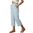 thumbnail image 1 of Cropped Pants Womens Petite Linen Pant 2026 Lightweight Elastic Waist Wide Leg Mid Calf Length Summer Beach Dress Capris Blue 2XL, 1 of 6