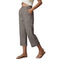 thumbnail image 1 of Cropped Pants Womens Petite Linen Pant 2026 Lightweight Elastic Waist Wide Leg Mid Calf Length Summer Beach Dress Capris Gray XL, 1 of 6