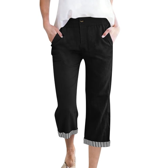 Cropped Pants for Women,Capri Pants for Women Casual Summer 2026 Solid Color Elastic High Waist Wide Leg Loose Button Cropped Pants