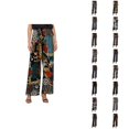 thumbnail image 1 of Cropped Pants for Women Spring Summer Lightweight Floral Print Elastic High Waist Wide Straight Leg Stretchy Boho Pants, 1 of 9