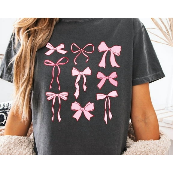 Cropped Pink Bows T-Shirt: Coquette Graphic Tee