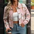thumbnail image 1 of Cropped Plaid Jacket Women Flannel Shacket with Pockets Lightweight Jacket Trendy Button Down Fall Jacket, 1 of 3