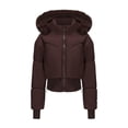 thumbnail image 1 of Cropped Puffer Jacket For Womens 2025 Winter Stand Collar Zip Up Quilted Puffer Coats With Faux Fur Hood Trendy, 1 of 8