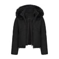thumbnail image 1 of Cropped Puffer Jacket For Womens 2025 Winter Stand Collar Zip Up Quilted Puffer Coats With Faux Fur Hood Trendy, 1 of 6
