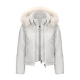 thumbnail image 1 of Cropped Puffer Jacket For Womens 2025 Winter Stand Collar Zip Up Quilted Puffer Coats With Faux Fur Hood Trendy, 1 of 8