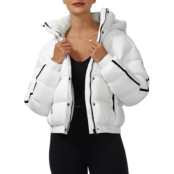 Cropped Puffer Jacket Women Pioneer Camp Waterproof Hood Short