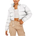 thumbnail image 1 of Cropped Puffer Jacket Women Stand Collar Full Zip Horizontal Quilted Drawstring Hem Oversized Winter Padded Coat Y2K Streetwear Warm Outerwear, 1 of 5