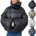thumbnail image 1 of Cropped Puffer Jackets for Women Button Down Stand Collar Windproof Bubble Puffy Quilted Jacket with Hood Solid Oversized Short Down Coat Streetwear Fashion Winter Outerwear 2025, 1 of 8
